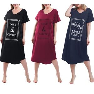 3 Pack Plus Size Nightgowns VNeck Nightshirts Short Sleeve Love & Coffee Dog Mom